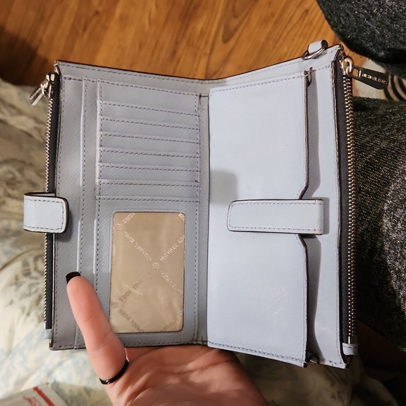 Michael Kors Jet Set Travel Double Zip Wristlet Dark Chambray Blue Mk Signature - Picture 4 of 8